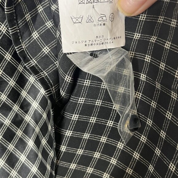 Emporio Armani Black White Check Print 100% Silk Button Front Blouse 40/ US 4 - Picture 9 of 9
